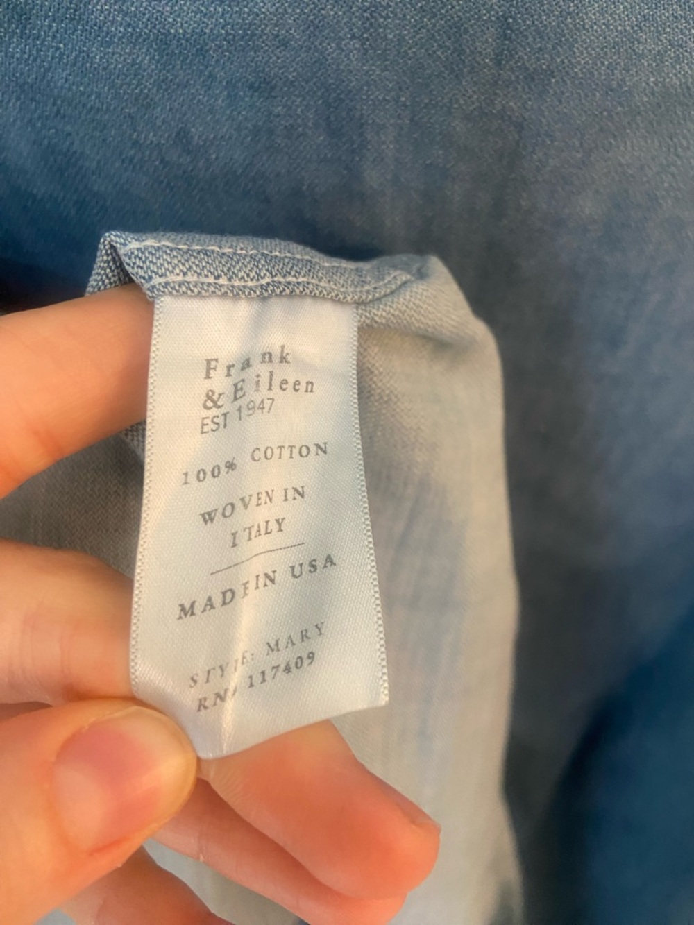 Frank & Eileen Mary Shirt Dress Denim Button Front Blue Italian Cotton Size M - Picture 5 of 7